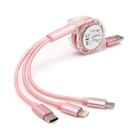 AussieSuperStore Homeware Supplies New 3 in 1 Retractable Fast Charging Cable With Micro USB Type C Adapter For iPhone (Pink) 3 in 1 Retractable Charging Cable Micro USB TypeC Adapter iPhone Pink ZM3IN1RTABLEPNK